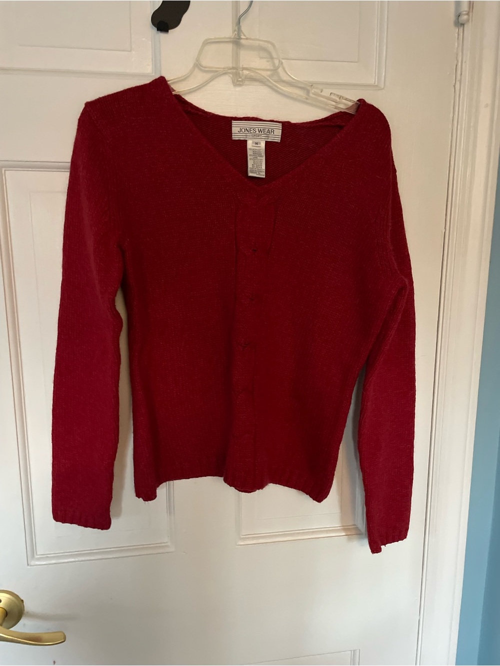 Vintage 90s Jones Wear Red V-Neck Knit Sweater